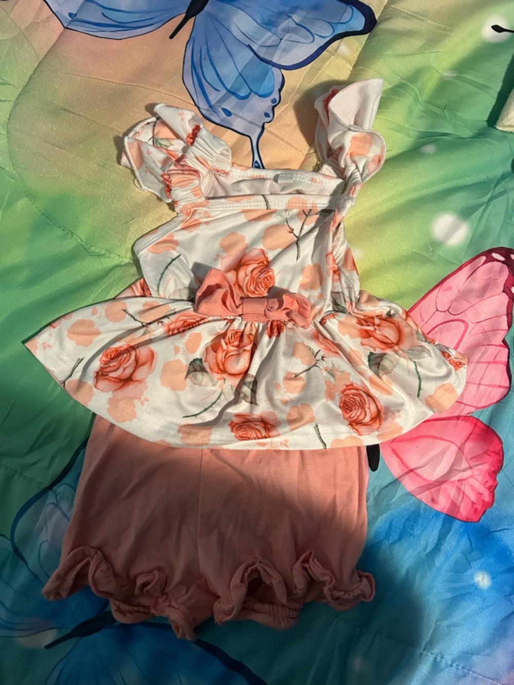 Peach Floral Baby Dress & Bloomers Set